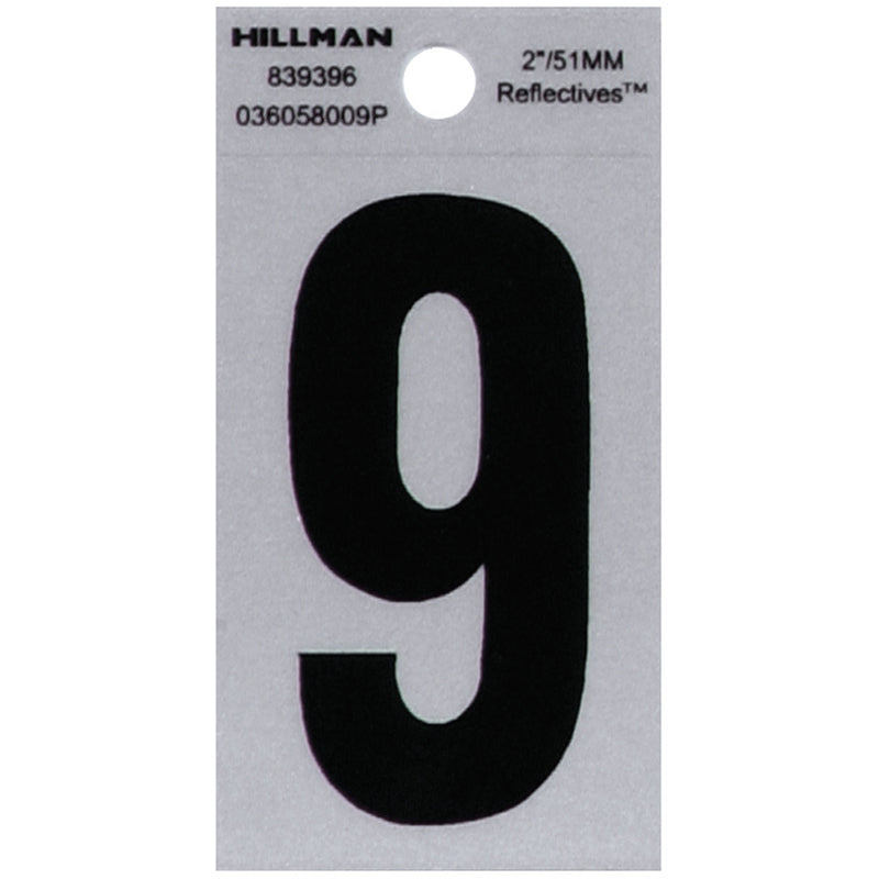 HILLMAN 2 in. Reflective Black VinylÂ  Self-Adhesive Number 9 1 pc