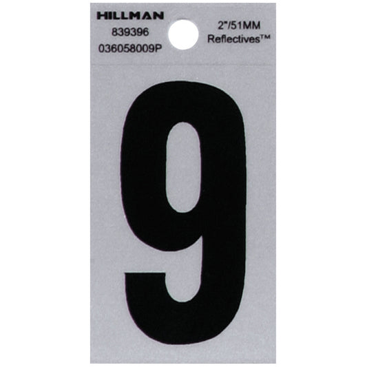 HILLMAN 2 in. Reflective Black VinylÂ  Self-Adhesive Number 9 1 pc