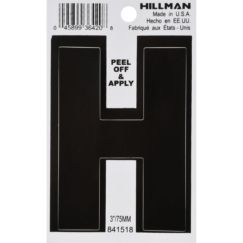HILLMAN 3 in. Black Vinyl Self-Adhesive Letter H 1 pc