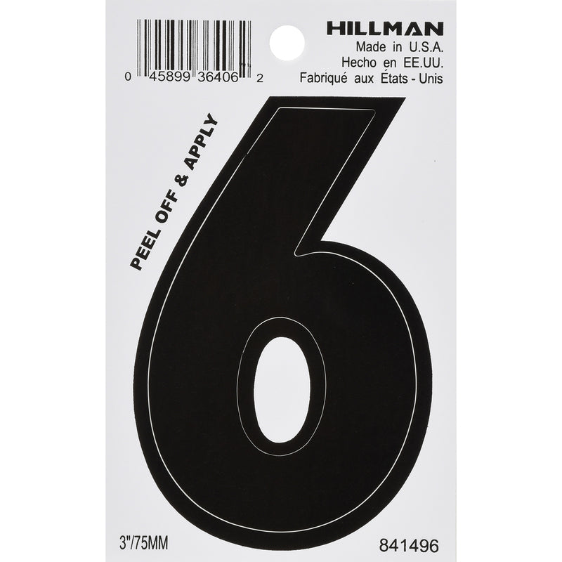 HILLMAN 3 in. Black Vinyl Self-Adhesive Number 6 1 pc