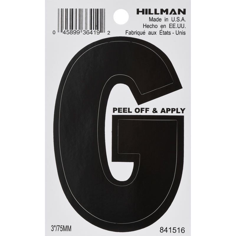 HILLMAN 3 in. Black Vinyl Self-Adhesive Letter G 1 pc