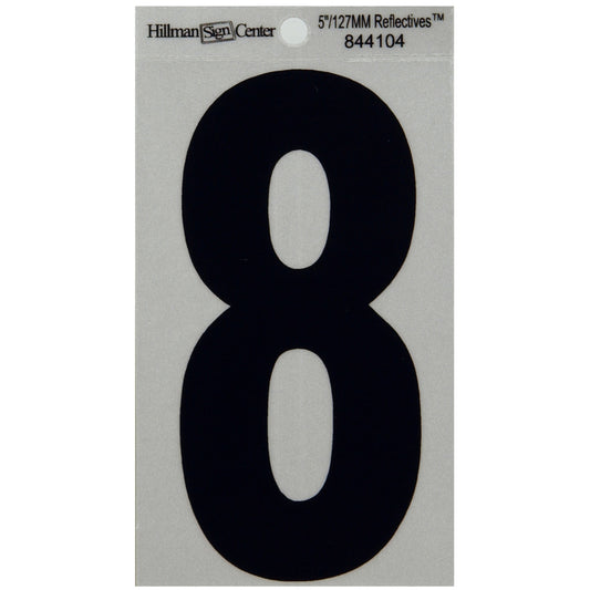 HILLMAN 5 in. Reflective Black VinylÂ  Self-Adhesive Number 8 1 pc