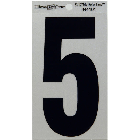 HILLMAN 5 in. Reflective Black VinylÂ  Self-Adhesive Number 5 1 pc