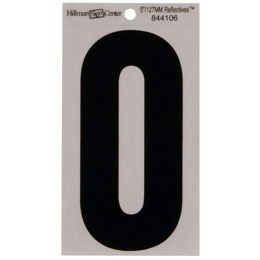 HILLMAN 5 in. Reflective Black VinylÂ  Self-Adhesive Number 0 1 pc