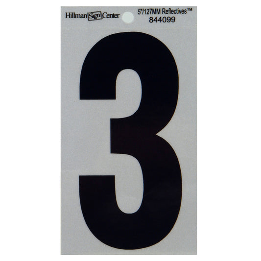 HILLMAN 5 in. Reflective Black VinylÂ  Self-Adhesive Number 3 1 pc
