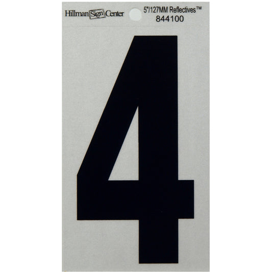HILLMAN 5 in. Reflective Black VinylÂ  Self-Adhesive Number 4 1 pc