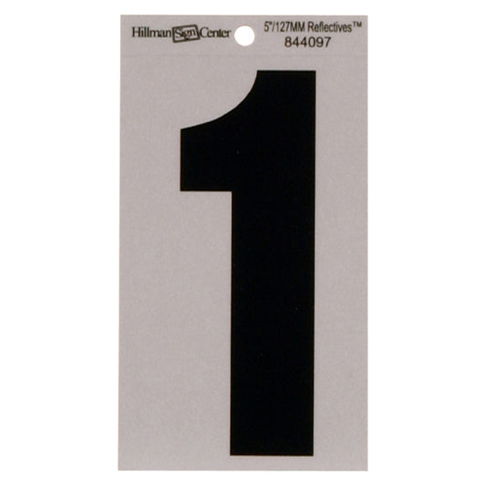 HILLMAN 5 in. Reflective Black VinylÂ  Self-Adhesive Number 1 1 pc