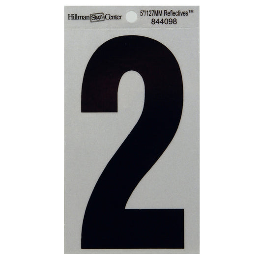 HILLMAN 5 in. Reflective Black VinylÂ  Self-Adhesive Number 2 1 pc