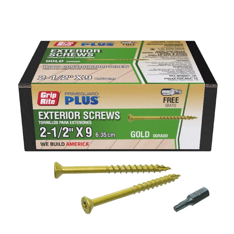 Grip-Rite PrimeGuard Plus No. 9 wire X 2-1/2 in. L Gold Star Flat Head Deck Screws 1 lb