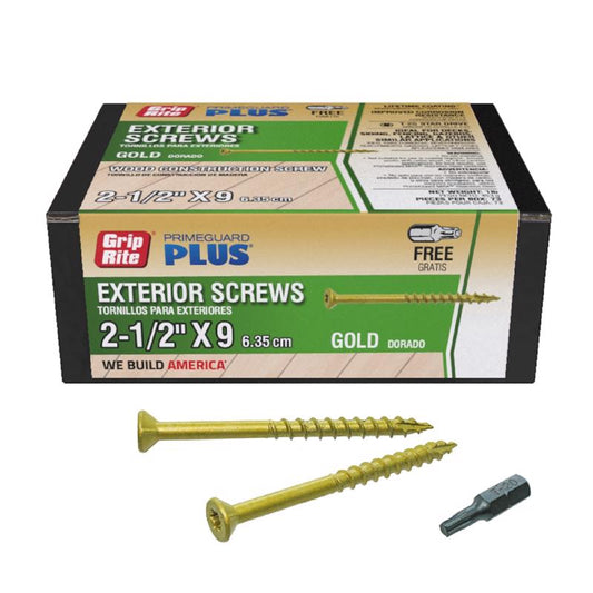 Grip-Rite PrimeGuard Plus No. 9 wire X 2-1/2 in. L Gold Star Flat Head Deck Screws 1 lb