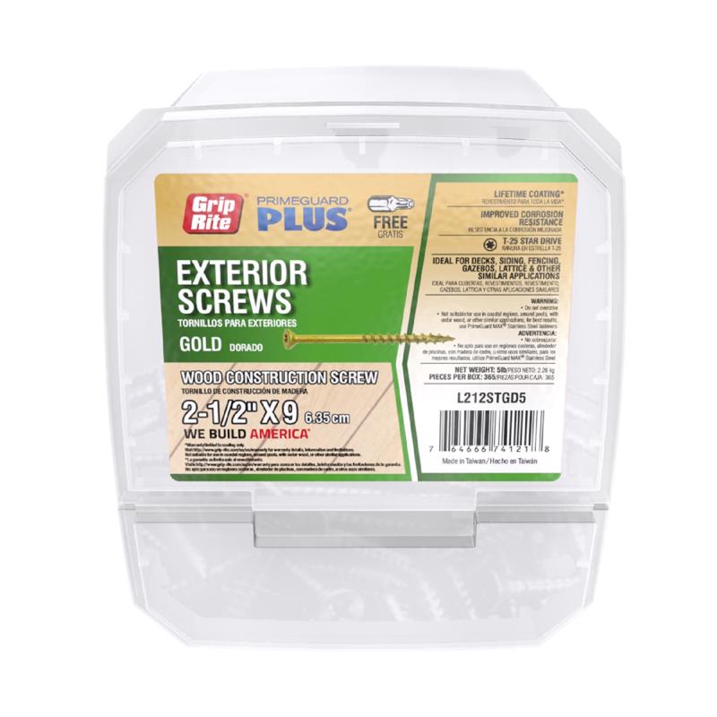 Grip-Rite PrimeGuard Plus No. 9 wire X 2-1/2 in. L Gold Star Flat Head Deck Screws 5 lb