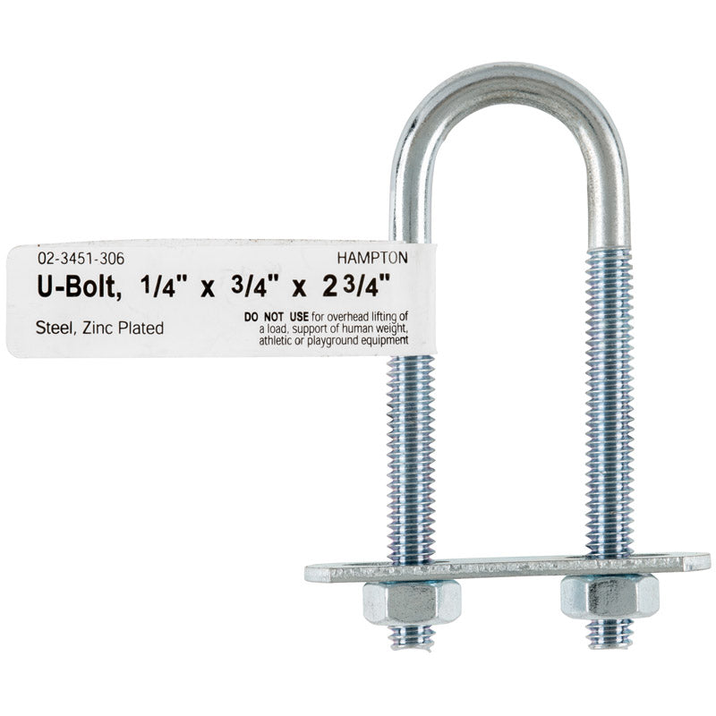 Hampton 1/4 in. X 3/4 in. W X 2-3/4 in. L Coarse Zinc-Plated Steel U-Bolt