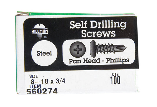 HILLMAN No. 8 Ga. X 3/4 in. L Phillips Pan Head Self-Drilling Screws 100 pk