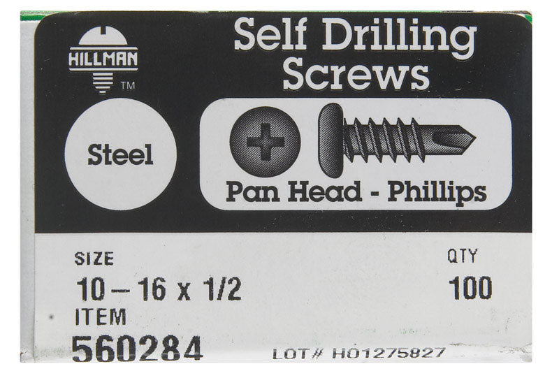 HILLMAN No. 10-16 Ga. X 1/2 in. L Phillips Pan Head Self-Drilling Screws 100 pk