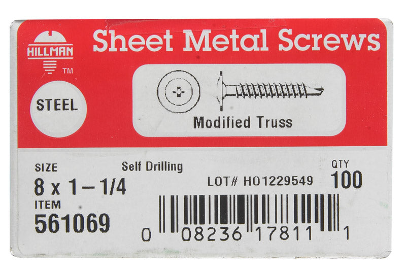 HILLMAN No. 8 Ga. X 1-1/4 in. L Phillips Truss Head Self-Drilling Screws 100 pk