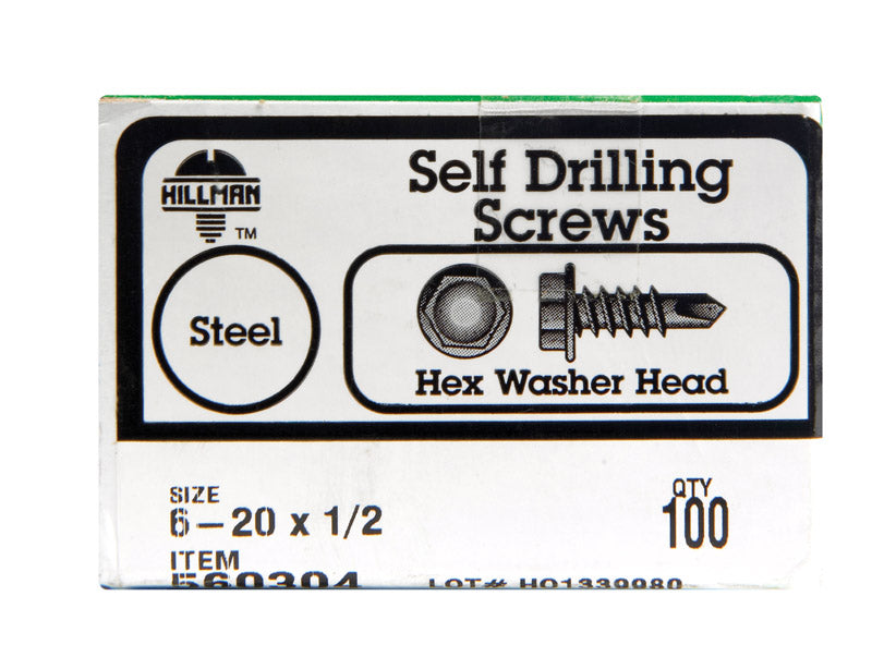 HILLMAN No. 6 Ga. X 1/2 in. L Hex Hex Washer Head Self-Drilling Screws 100 pk