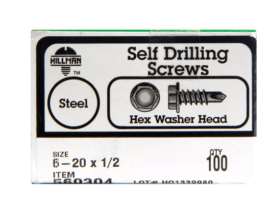 HILLMAN No. 6 Ga. X 1/2 in. L Hex Hex Washer Head Self-Drilling Screws 100 pk