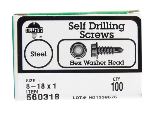 HILLMAN No. 8 Ga. X 1 in. L Hex Hex Washer Head Self-Drilling Screws 100 pk