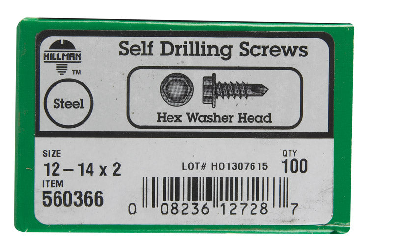 HILLMAN No. 12 Ga. X 2 in. L Hex Hex Washer Head Sheet Metal Screws 100 pk