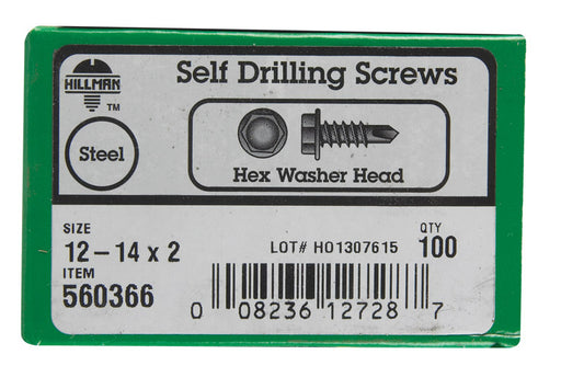 HILLMAN No. 12 Ga. X 2 in. L Hex Hex Washer Head Sheet Metal Screws 100 pk