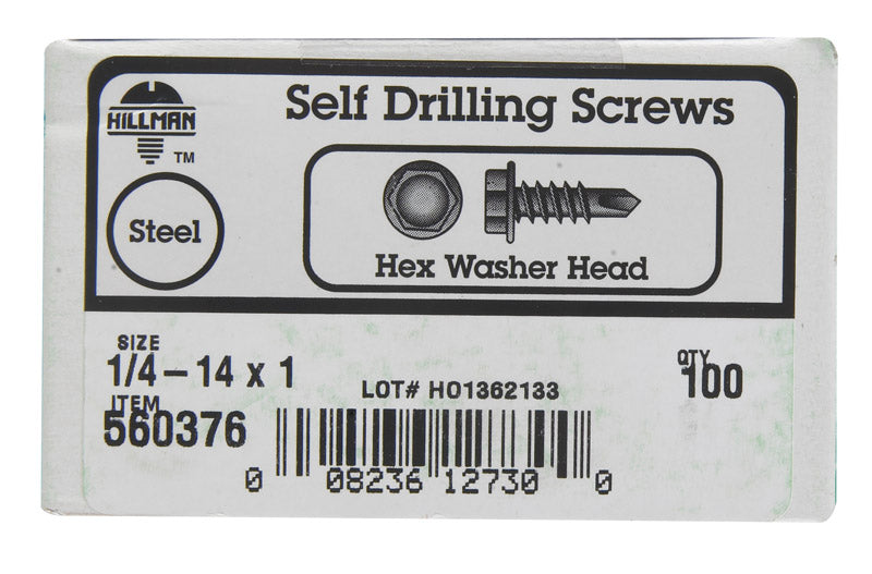 HILLMAN 1/4 in. Ga. X 1 in. L Hex Hex Washer Head Sheet Metal Screws 100 pk