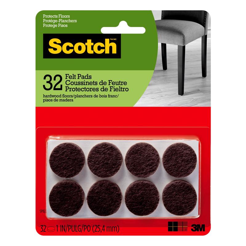 3M Scotch Felt Self Adhesive Protective Pad Brown Round 1 in. W 32 pk