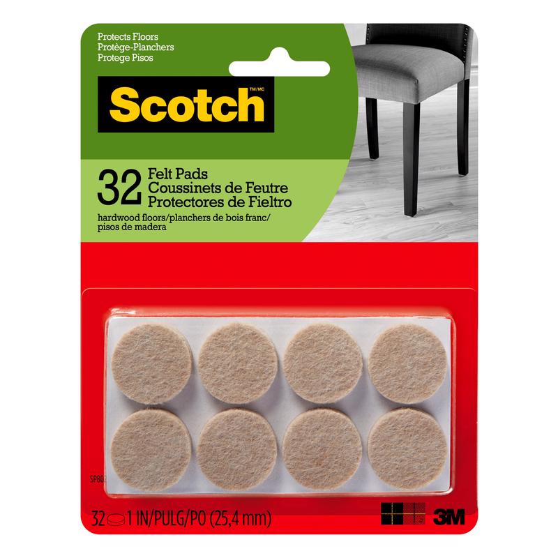 3M Scotch Felt Self Adhesive Protective Pad Beige Round 1 in. W 32 pk