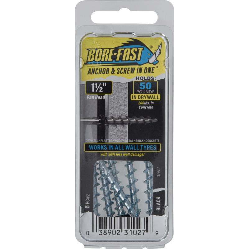 HILLMAN Bore-fast 3/16 in. D X 1-1/2 in. L Steel Pan Head Screw and Anchor 6 pc