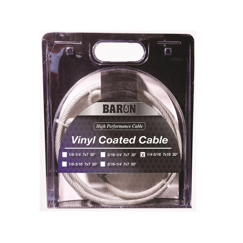Baron 1/4-5/16 in. D X 30 ft. L Vinyl Coated Galvanized Steel Aircraft Cable