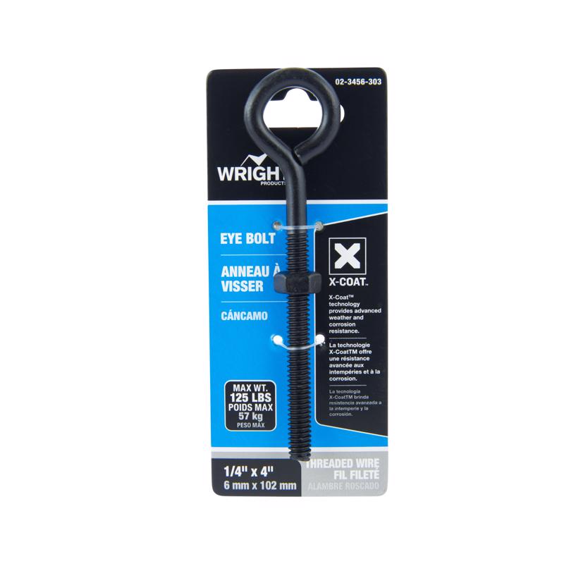 Wright 1/4 in. X 4 in. L Black Steel Eyebolt Nut Included
