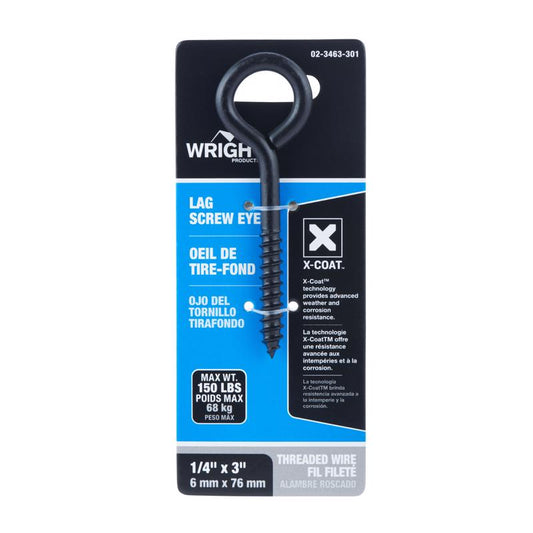 Wright 1/4 in. D X 3 in. L Black Steel Lag Screw Eye 150 lb 1 pk