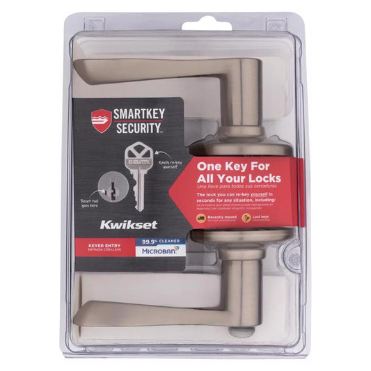 Kwikset SmartKey Security Balboa Wave Satin Nickel Entry Lever KW1 2-3/4 in.
