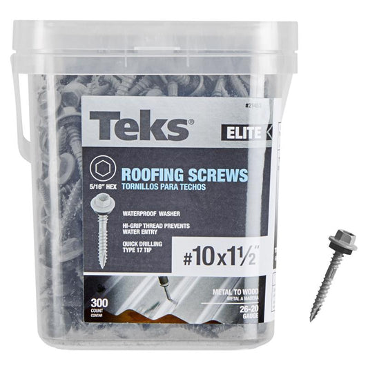 Teks Elite No. 10 X 1-1/2 in. L Hex Drive Hex Washer Head Self Tapping Roofing Screws