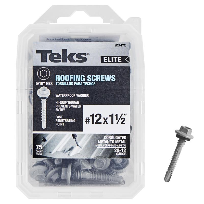 Teks Elite No. 12 X 1-1/2 in. L Hex Drive Hex Washer Head Self Tapping Roofing Screws