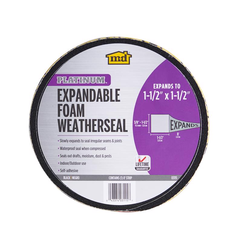 M-D BUILDING PRODUCTS PLATINUM Black Foam Weatherseal For Gaps and Openings 96 in. L X 1.5 in.