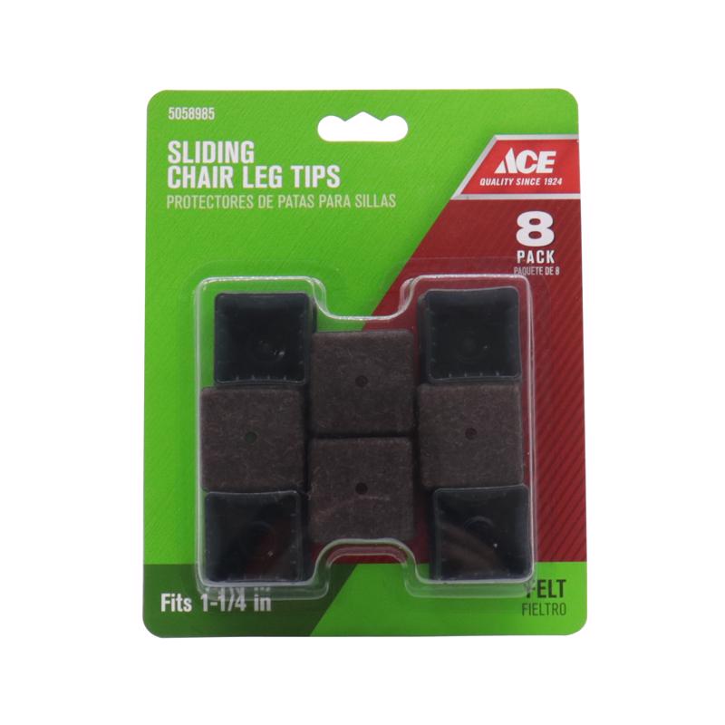 Ace Felt/Plastic Leg Tip Clear Square 0.59 - 0.70 in. W 8 pk