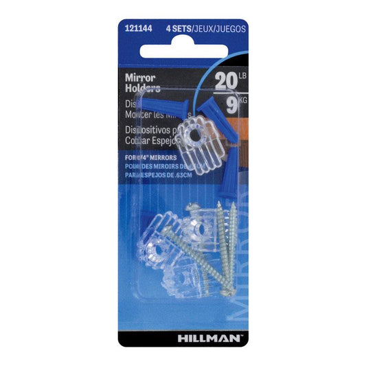 HILLMAN Plastic Coated Clear Mirror Holder Kit 20 lb 4 pk
