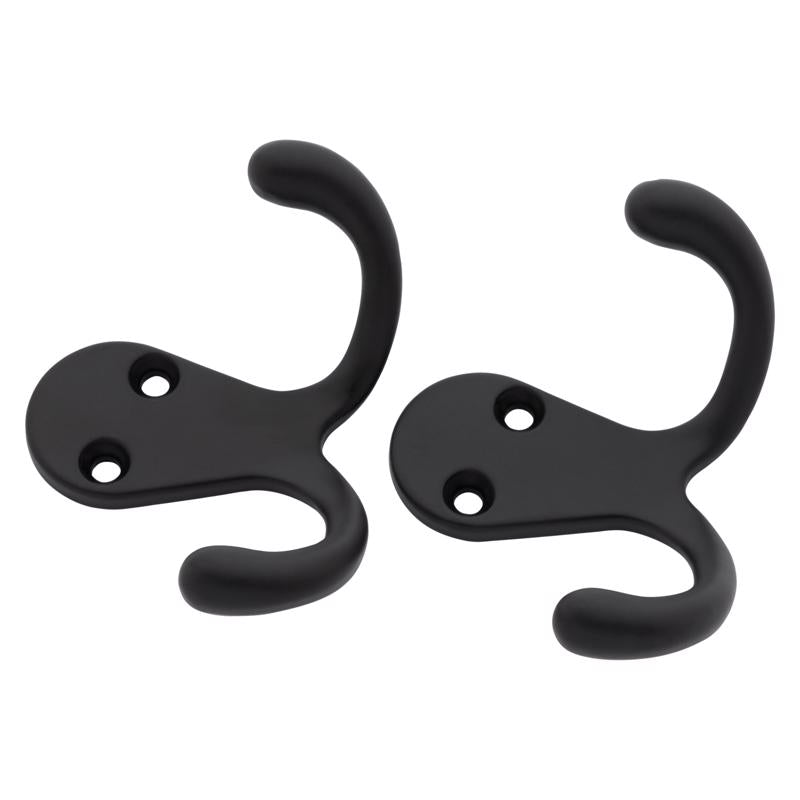 National Hardware Medium Matte Black Metal 1.76 in. L Double Hook 35 lb 2 pk
