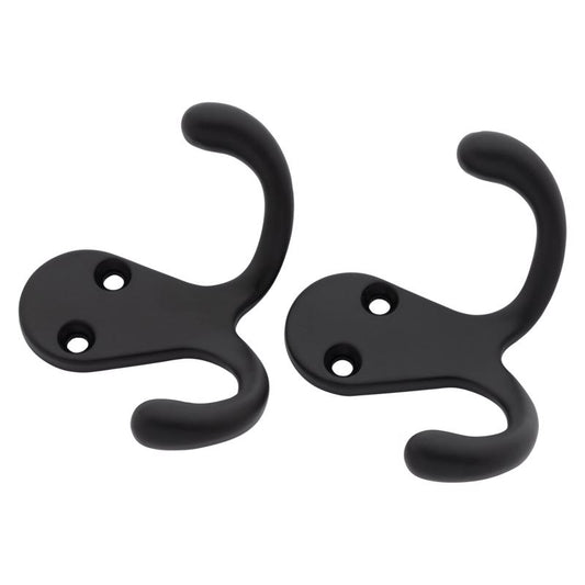National Hardware Medium Matte Black Metal 1.76 in. L Double Hook 35 lb 2 pk