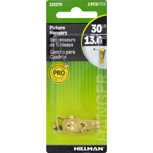 HILLMAN Brass-Plated Gold Classic Picture Hanger 30 lb 3 pk