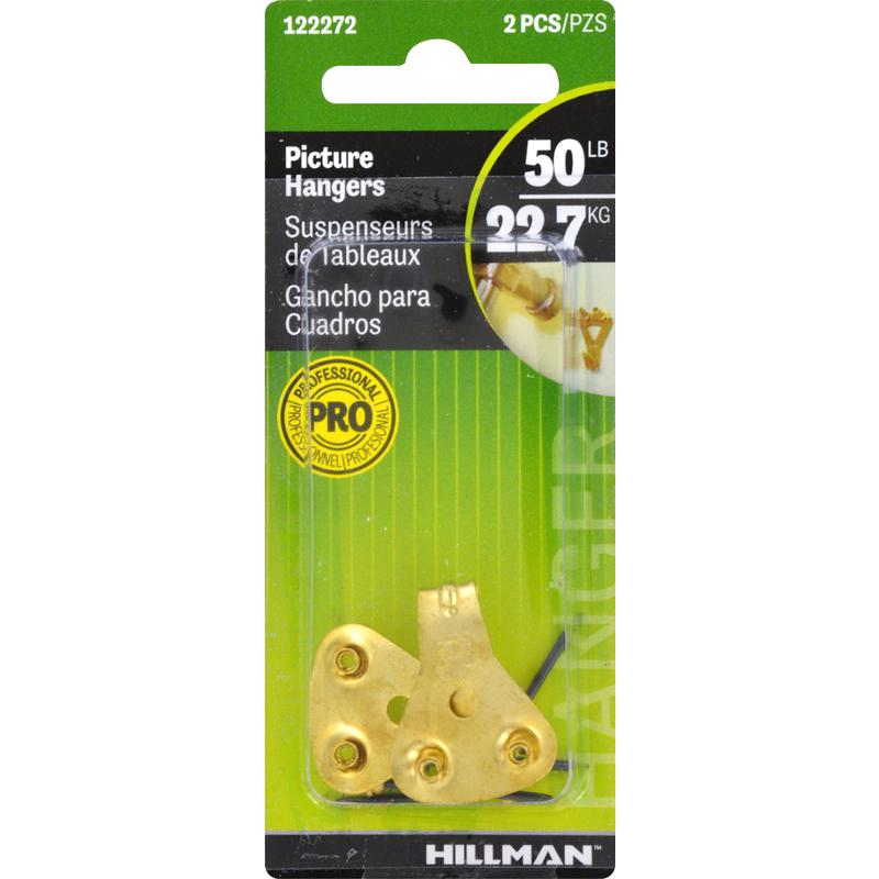 HILLMAN Brass-Plated Gold Professional Picture Hanger 50 lb 2 pk