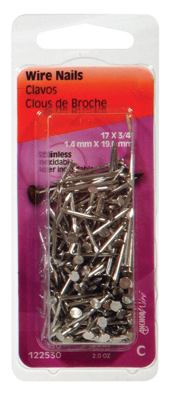 HILLMAN 17 Ga. X 3/4 in. L Stainless Steel Wire Nails 1 pk 2 oz