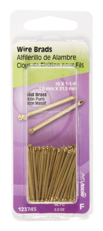 HILLMAN 16 Ga. X 1-1/4 in. L Brass Brad Nails 1 pk 2 oz