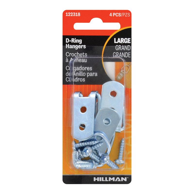 HILLMAN Zinc Silver Large D-Ring Hanger 4 pc