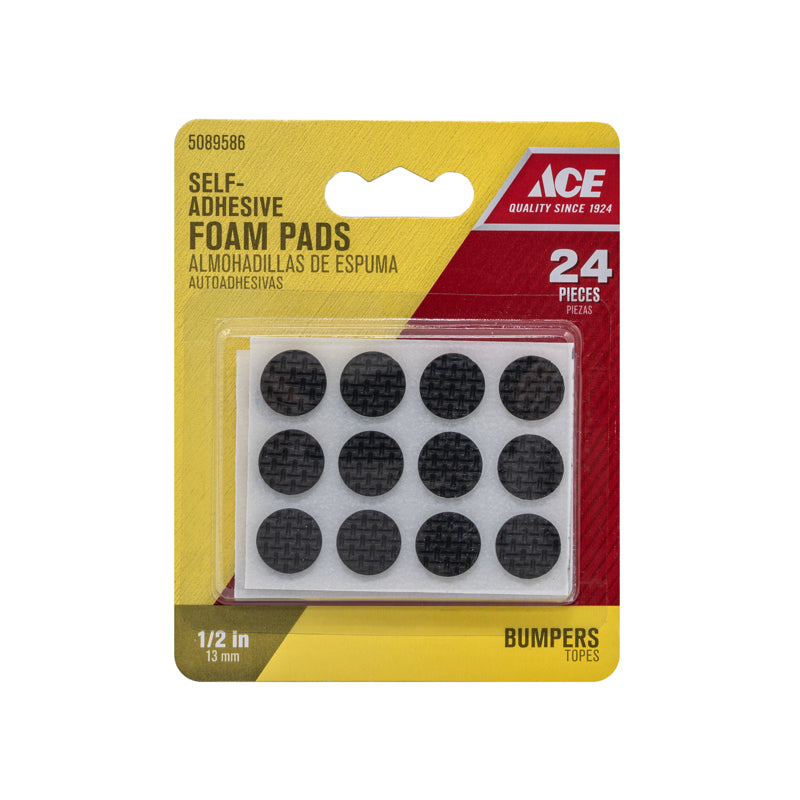 Ace Foam Self Adhesive Non-Skid Pad Black Round 1/2 in. W 24 pk