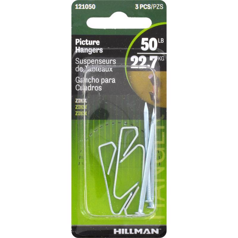 HILLMAN Zinc Silver Conventional Picture Hanger 50 lb 1 pk