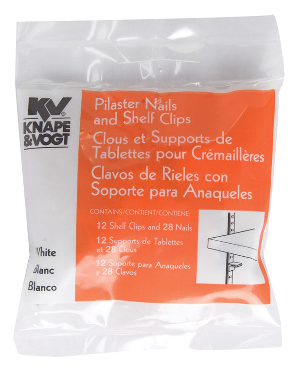 Knape & Vogt White Steel Pilaster Nails and Shelf Clips 23 Ga. 25 lb