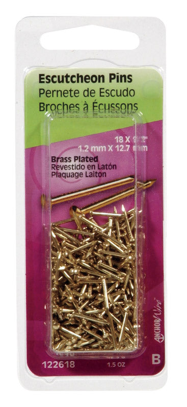 HILLMAN Anchor Wire 18 Ga. X 1/2 in. L Brass-Plated Steel Escutcheon Pins 1 pk 1.5 oz