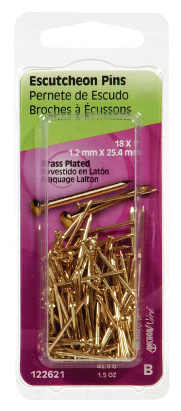 HILLMAN Anchor Wire 18 Ga. X 1 in. L Brass-Plated Steel Escutcheon Pins 1 pk 1.5 oz