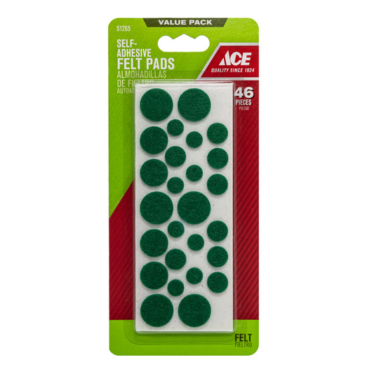 Ace Felt Self Adhesive Protective Pad Green Round various in. W 46 pk